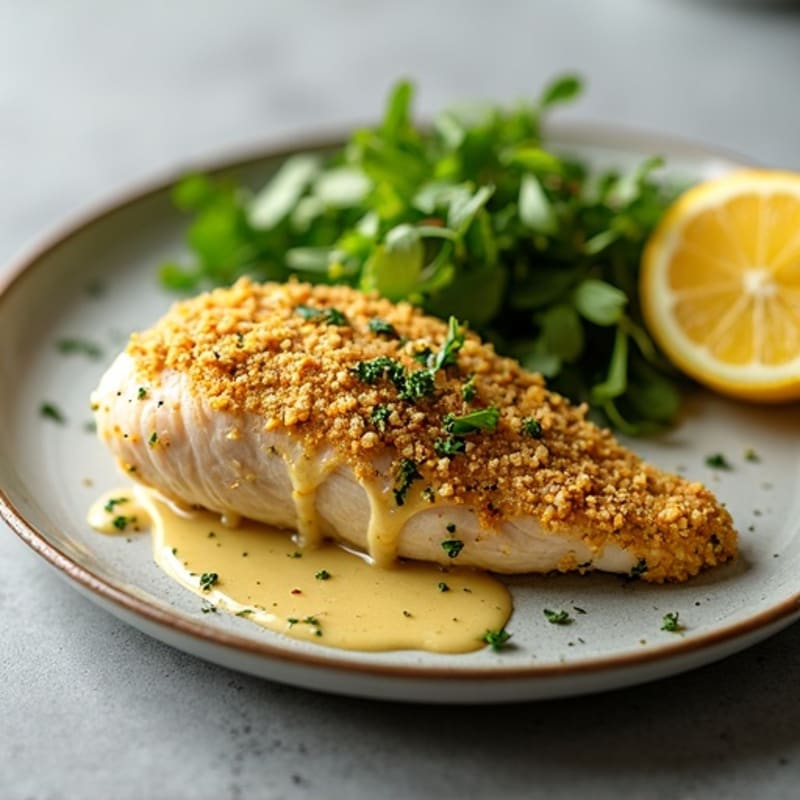 Herb-Crusted Pan Seared Chicken with Lemon Garlic Sauce
