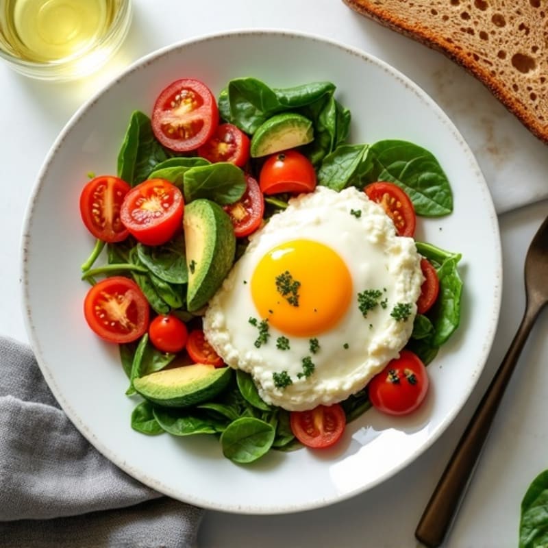 Egg White Spinach Scramble with Cottage Cheese and Cherry Tomatoes