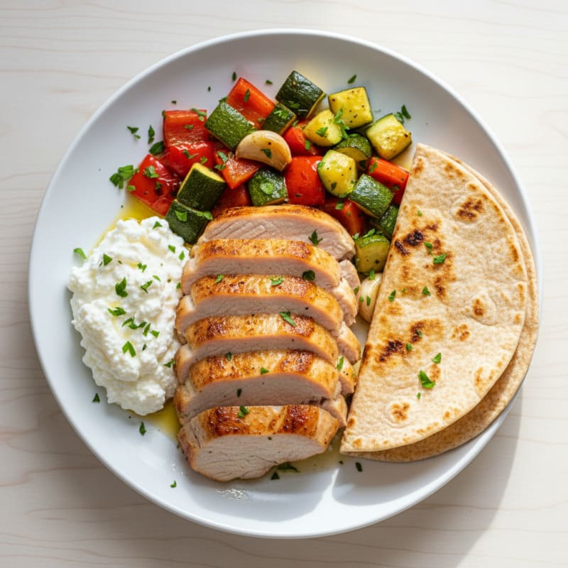 Seared Turkey Breast with Roasted Veggies and Warm Tortilla