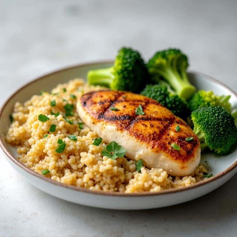 Grilled Chicken Breast with Quinoa and Steamed Broccoli