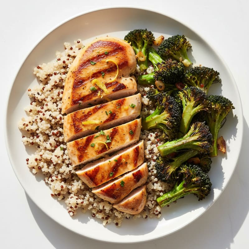 Grilled Chicken Breast with Quinoa and Roasted Broccoli