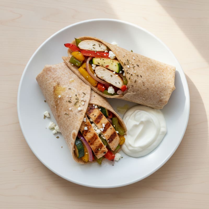 Grilled Chicken Breast Wrap with Feta and Mediterranean Veggies