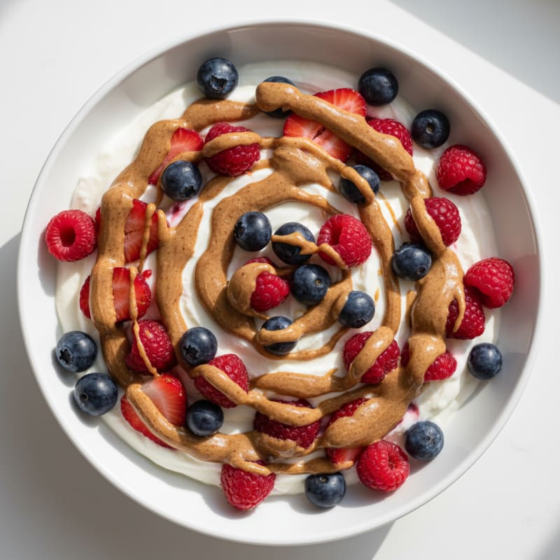 Greek Yogurt Protein Parfait with Mixed Berries and Almond Butter
