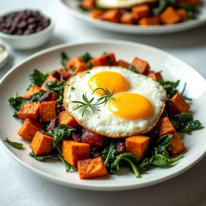 Crispy Sweet Potato Hash with Eggs and Fresh Greens