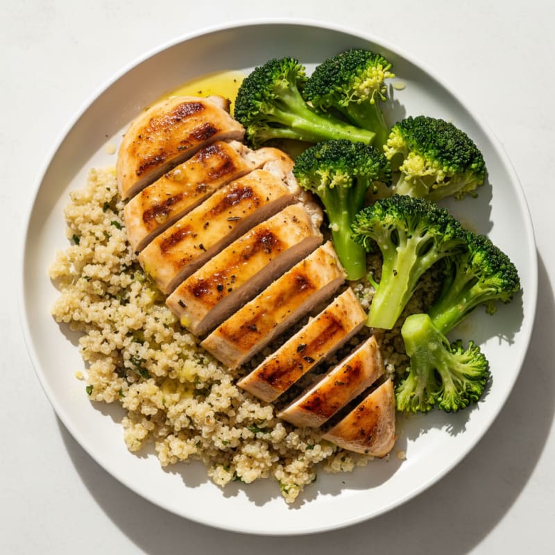 Grilled Chicken Breast with Quinoa and Steamed Broccoli
