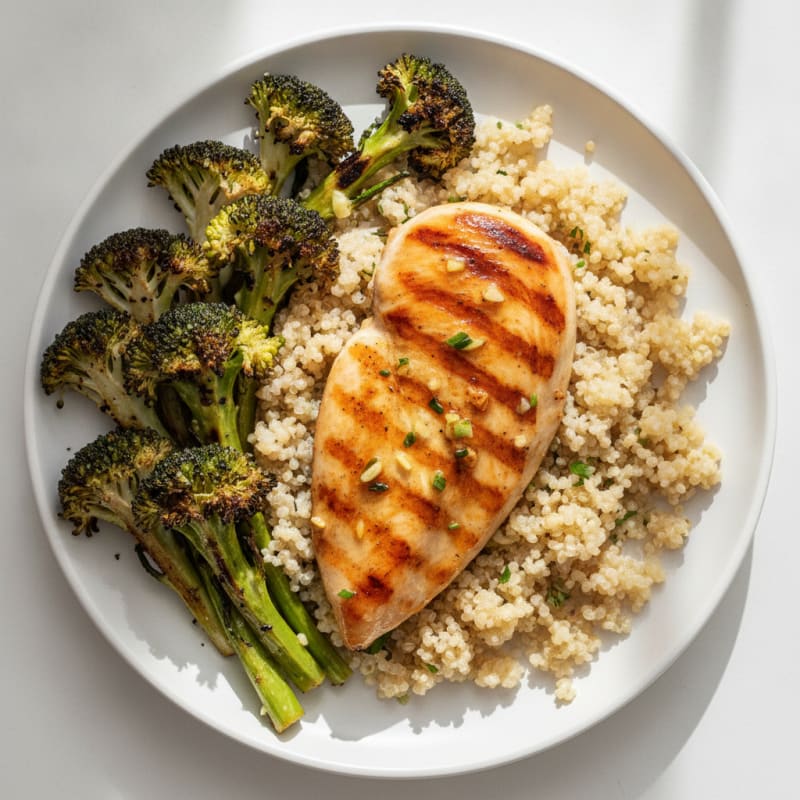 Grilled Chicken Breast with Quinoa and Roasted Broccoli