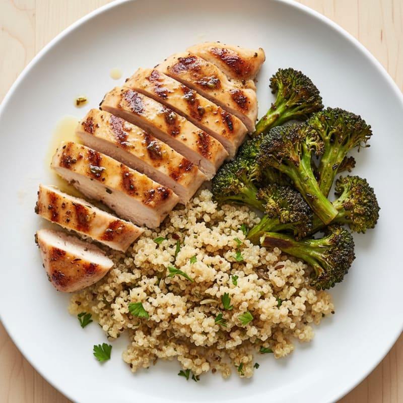 Grilled Chicken Breast with Quinoa and Roasted Broccoli