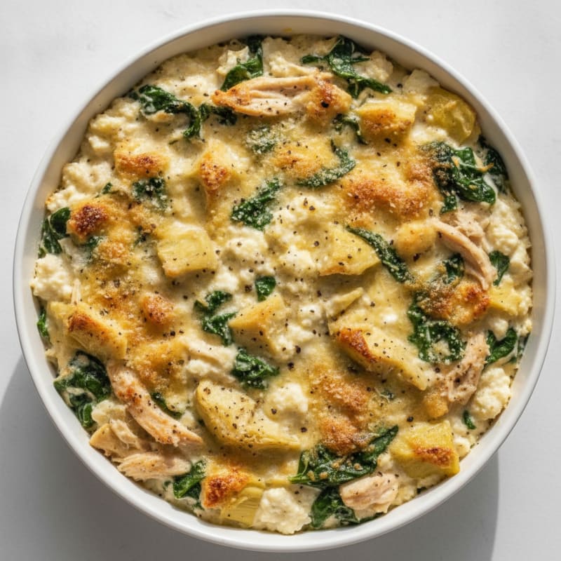 High-Protein Baked Spinach Artichoke Dip