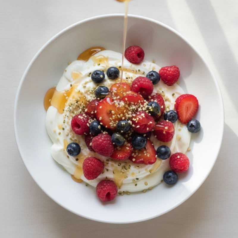 Silky Greek Yogurt Bowl with Hemp Seeds and Mixed Berries