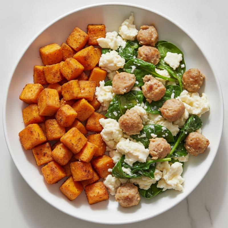 Egg White and Turkey Sausage Scramble with Spinach