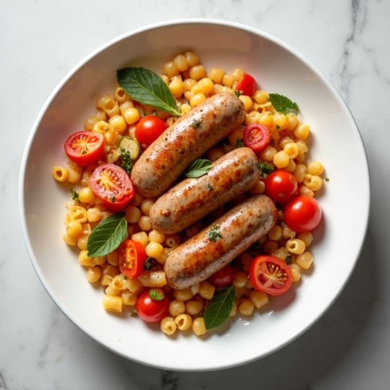Savory Lean Sausage and Roasted Vegetable Ragu with Chickpea Pasta