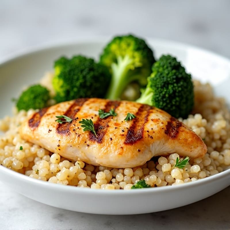 Grilled Chicken Breast with Quinoa and Roasted Broccoli