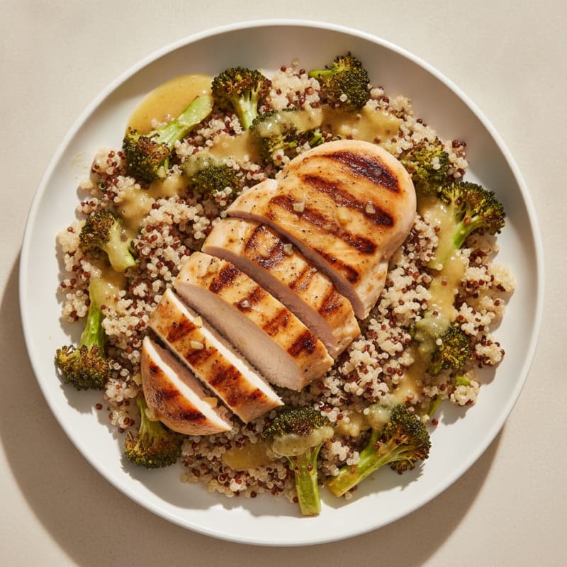 Grilled Chicken Breast with Roasted Broccoli and Quinoa