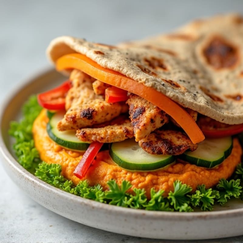 Crunchy Veggie Pita with Creamy Red Pepper Hummus