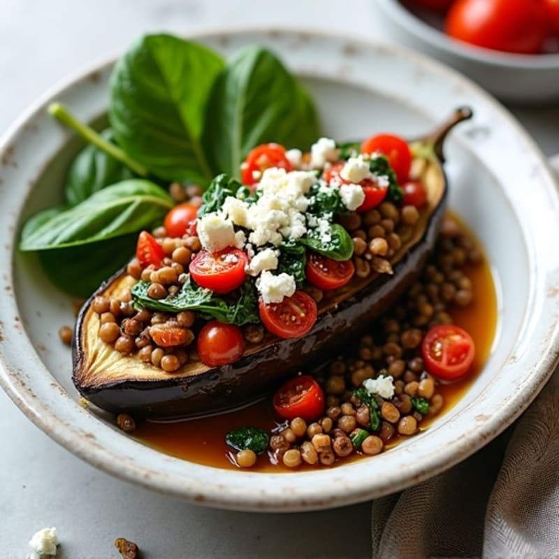 Roasted Eggplant with Savory Lentil and Vegetable Stuffing
