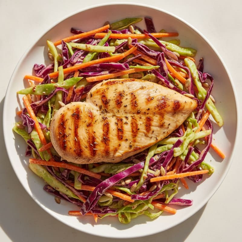 Grilled Chicken Breast with Crunchy Cabbage Slaw