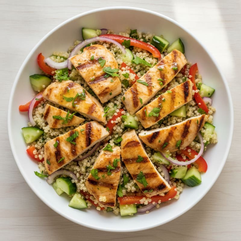 Grilled Chicken and Quinoa Salad with Crunchy Vegetables