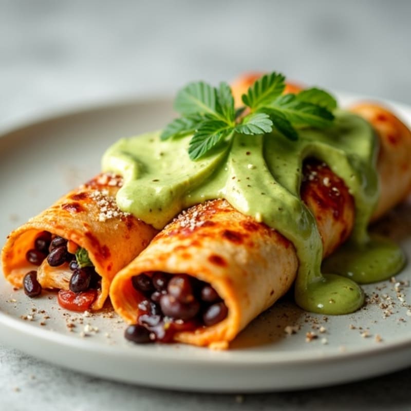 Lean Chicken and Black Bean Enchiladas with Creamy Avocado Sauce