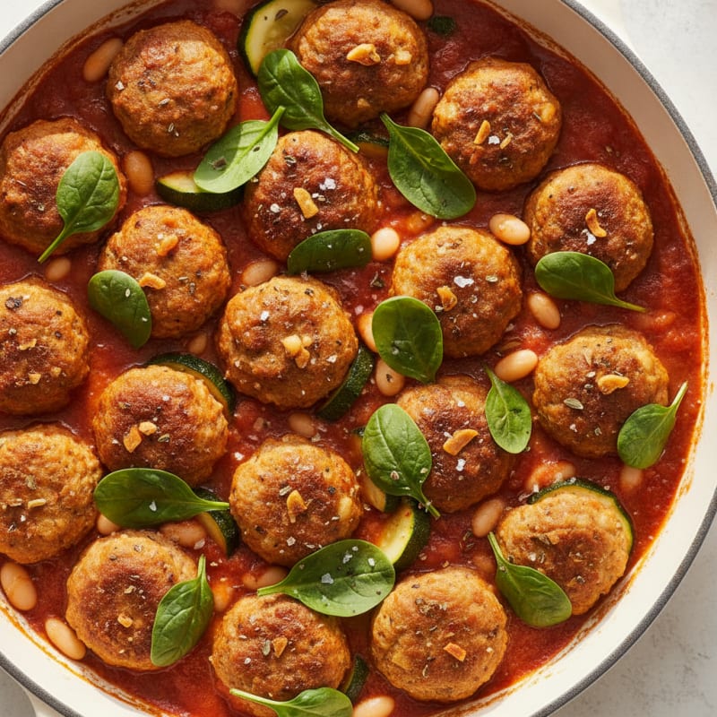 Roasted Garlic Chicken Meatball Skillet