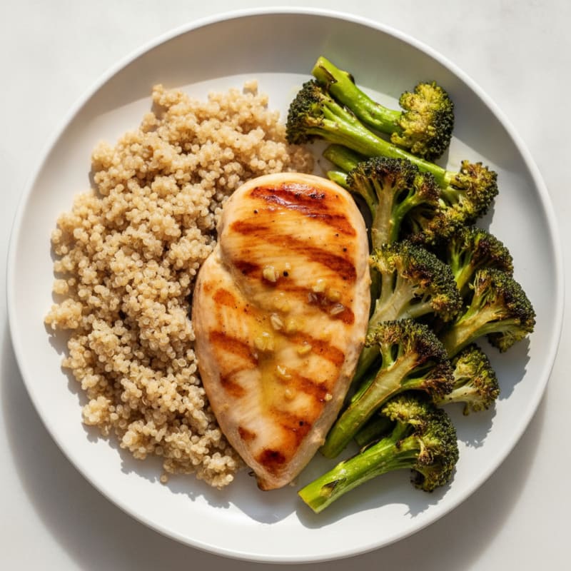 Grilled Chicken Breast with Roasted Broccoli and Quinoa