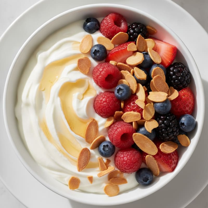 Creamy Greek Yogurt Protein Bowl with Mixed Berries and Almonds
