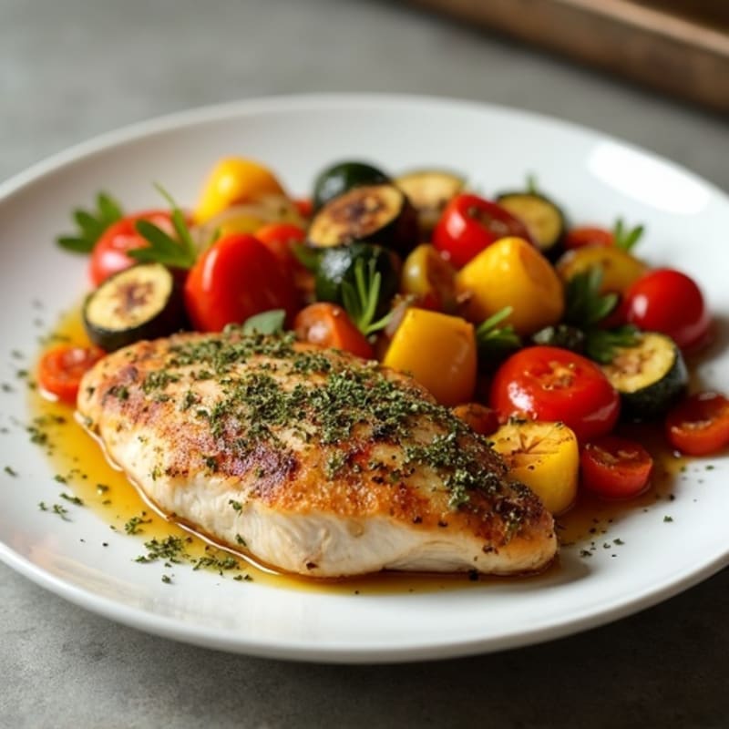 Herb-Crusted Sheet Pan Chicken with Roasted Rainbow Vegetables