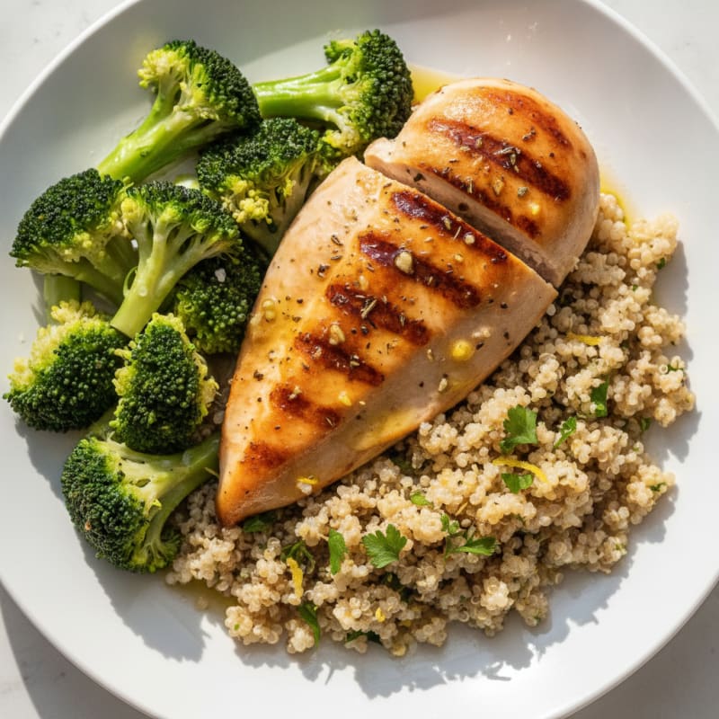 Grilled Chicken Breast with Quinoa and Steamed Broccoli