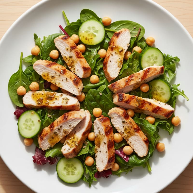 Grilled Turkey Breast Salad with Cucumber and Chickpeas