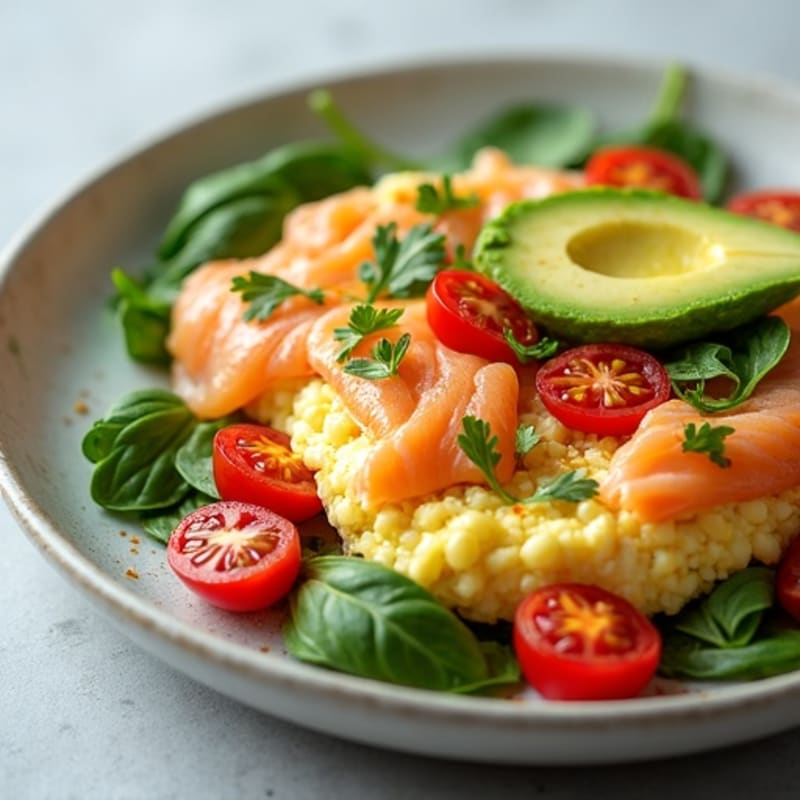 Egg White and Smoked Salmon Scramble with Spinach and Tomatoes