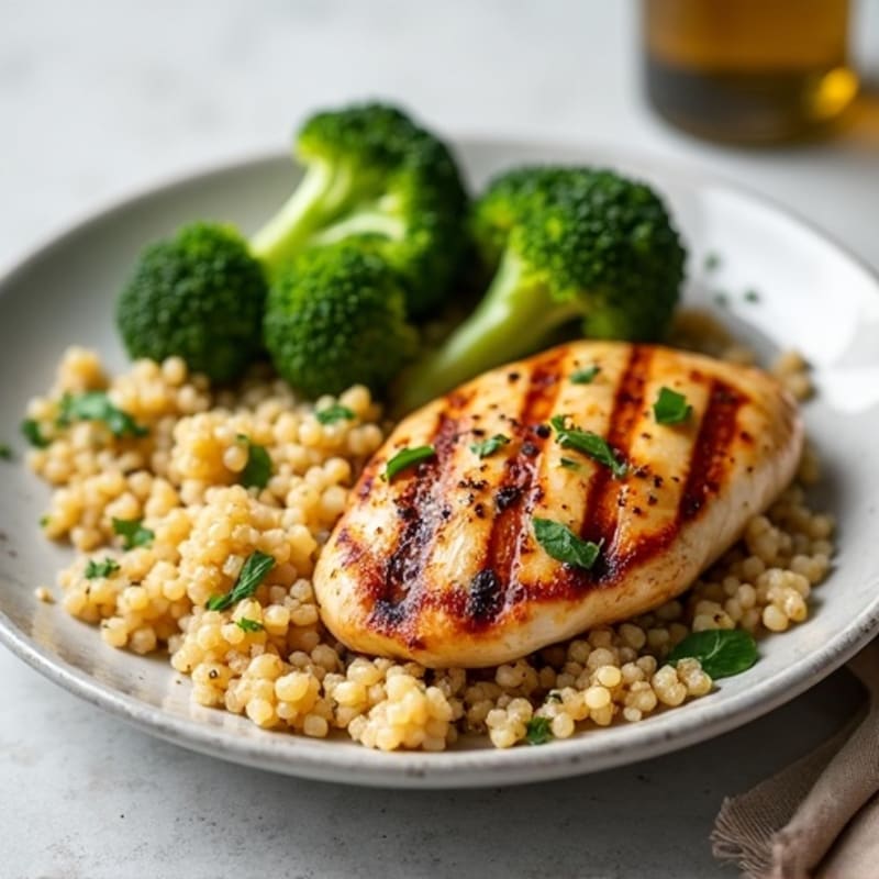Grilled Chicken Breast with Quinoa and Roasted Broccoli