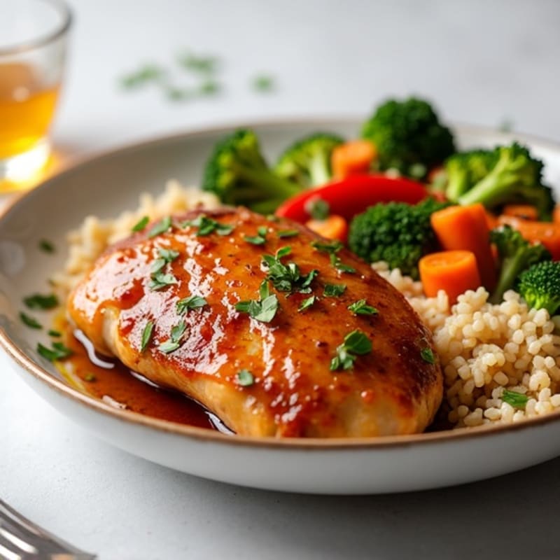 Honey-Garlic Glazed Chicken Thighs with Jasmine Rice and Roasted Vegetables
