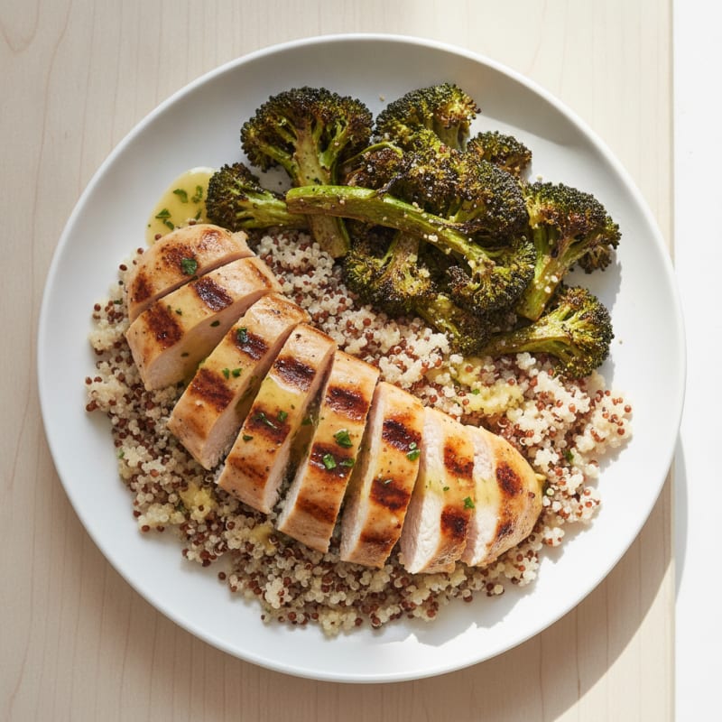 Grilled Chicken Breast with Quinoa and Roasted Broccoli