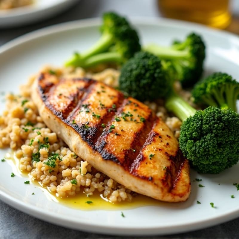 Grilled Chicken Breast with Quinoa and Roasted Broccoli