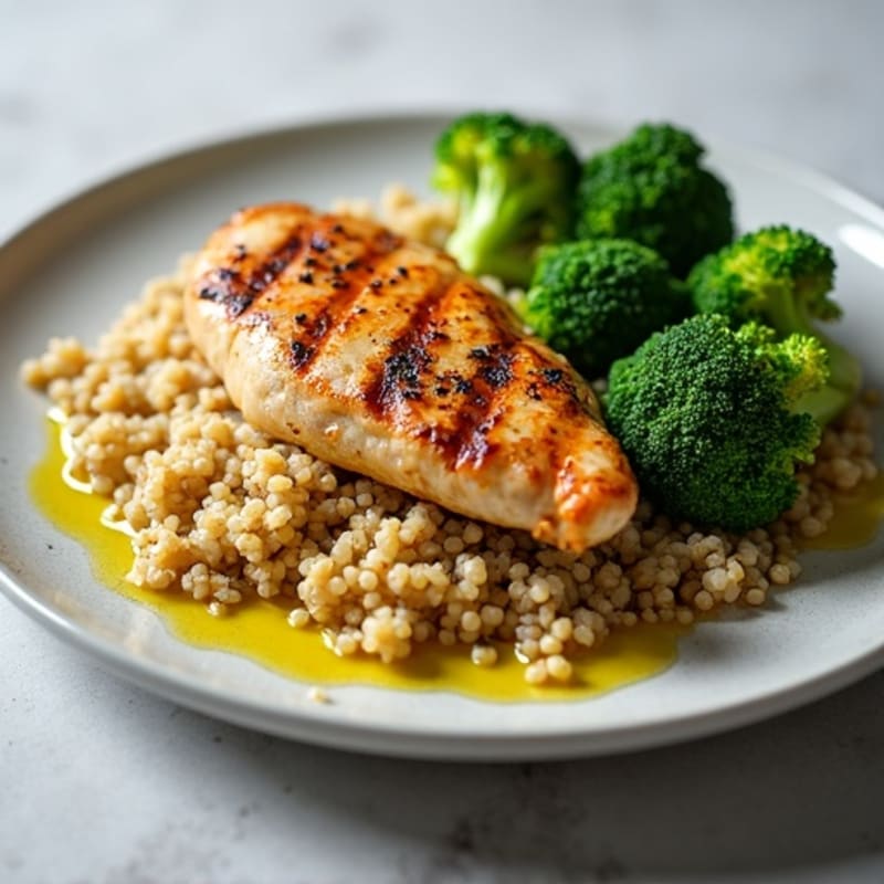 Grilled Chicken Breast with Quinoa and Roasted Broccoli