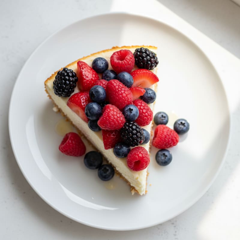 Greek Yogurt Protein Cheesecake with Mixed Berries