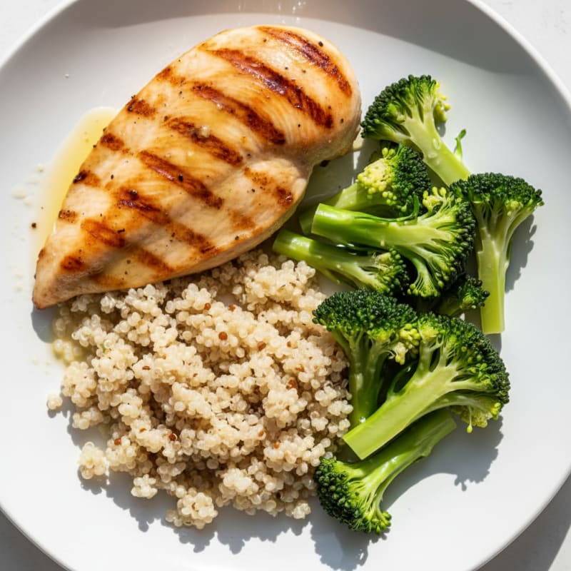 Grilled Chicken Breast with Quinoa and Steamed Broccoli