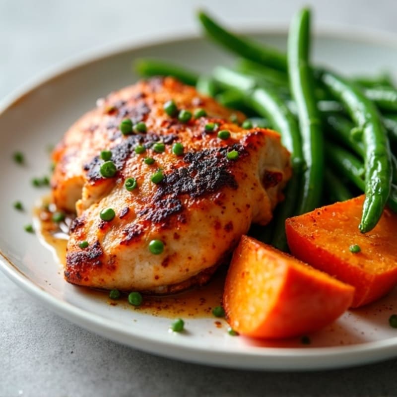 Blackened Chicken with Roasted Sweet Potatoes and Green Beans