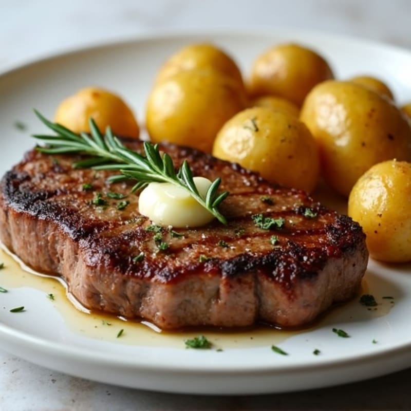Herb-Garlic Butter Seared Steak with Roasted Baby Potatoes