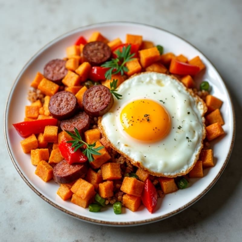 Protein-Packed Sweet Potato Hash with Eggs