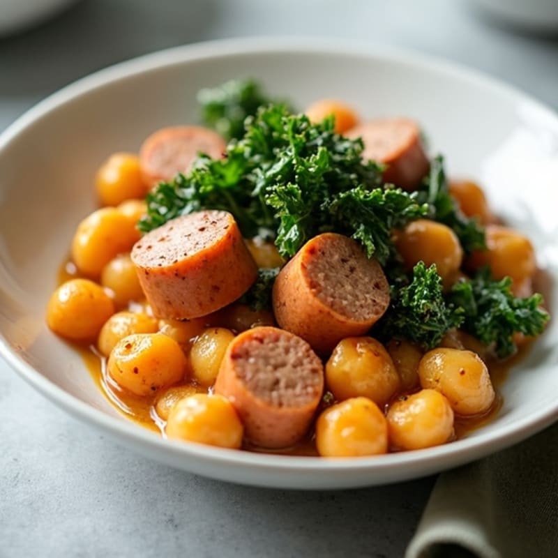 Creamy Sweet Potato Gnocchi with Lean Chicken Sausage and Wilted Kale
