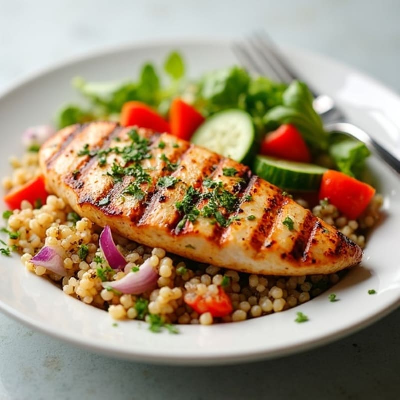 Grilled Chicken Breast with Crunchy Quinoa Salad and Lemon Vinaigrette