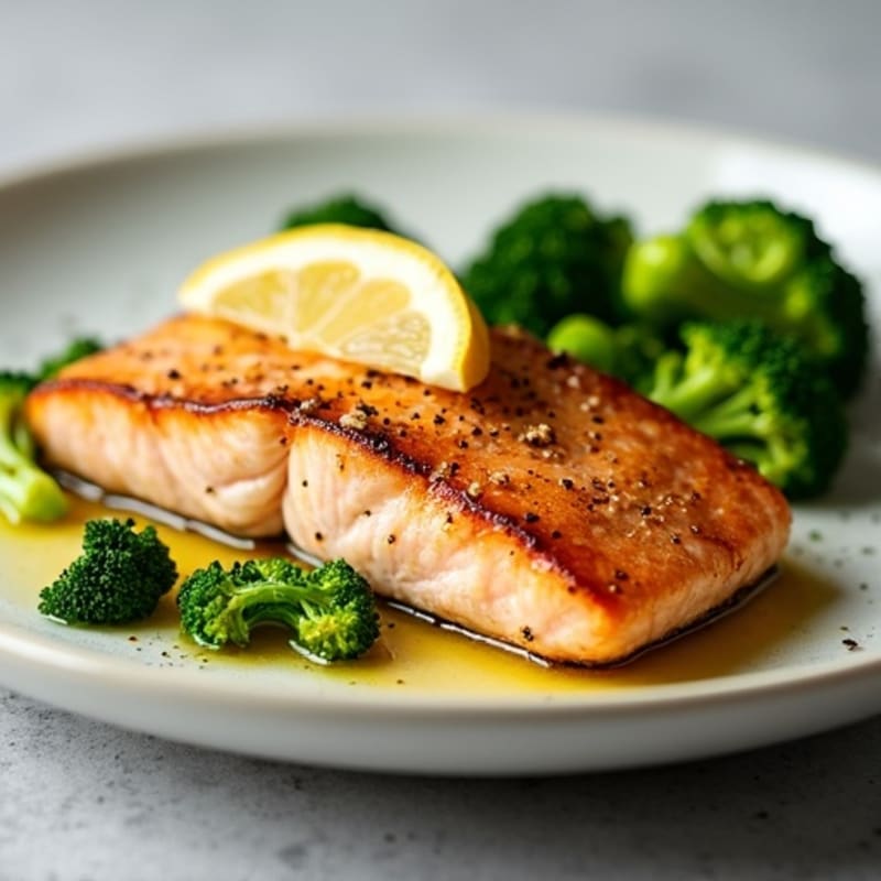 Seared Salmon with Steamed Broccoli and Lemon