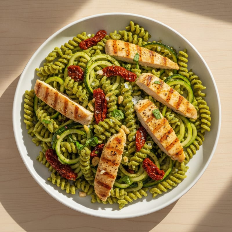 Pesto Chicken Pasta with Sun-Dried Tomatoes