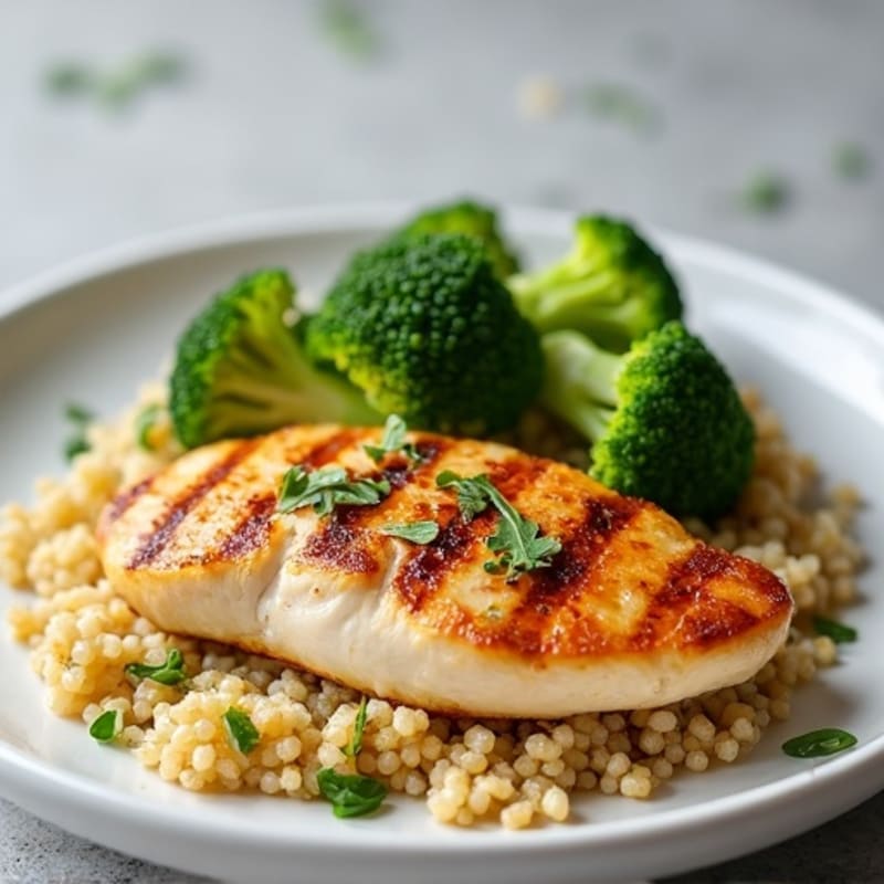 Grilled Chicken Breast with Quinoa and Roasted Broccoli
