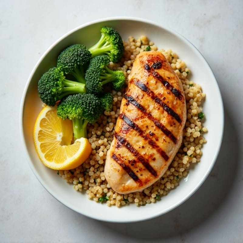 Grilled Chicken Breast with Quinoa and Roasted Broccoli