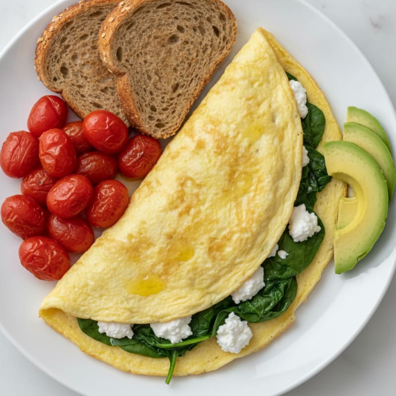Egg White Spinach Omelette with Cottage Cheese and Tomatoes