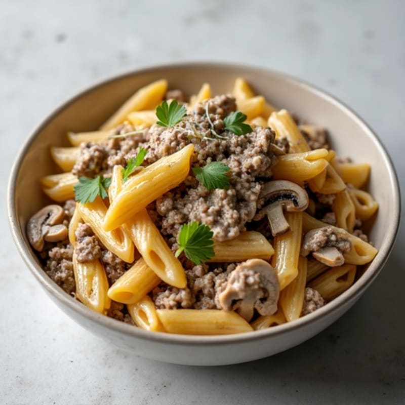 Healthy Creamy Beef and Mushroom Pasta