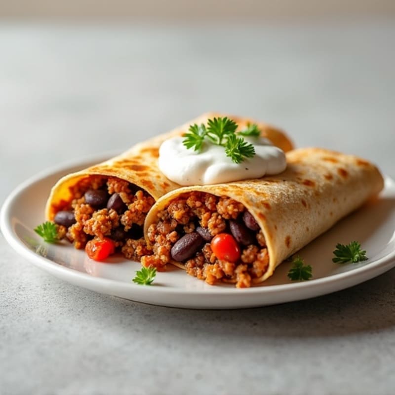 Creamy Spiced Ground Beef and Black Bean Baked Tortillas