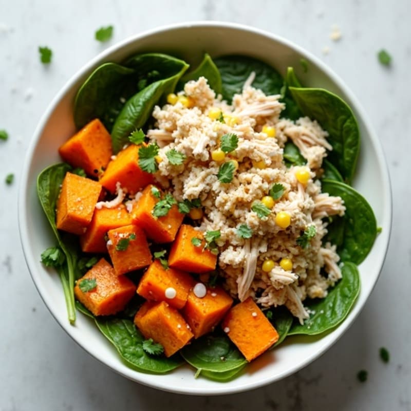 Citrus-Herb Shredded Chicken Bowl with Roasted Sweet Potatoes