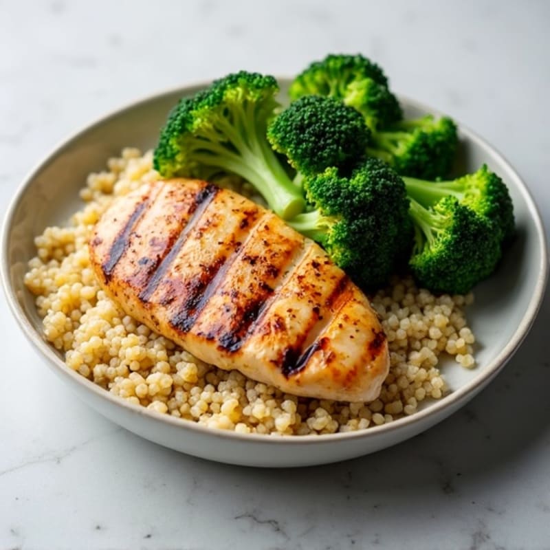 Grilled Chicken Breast with Quinoa and Steamed Broccoli